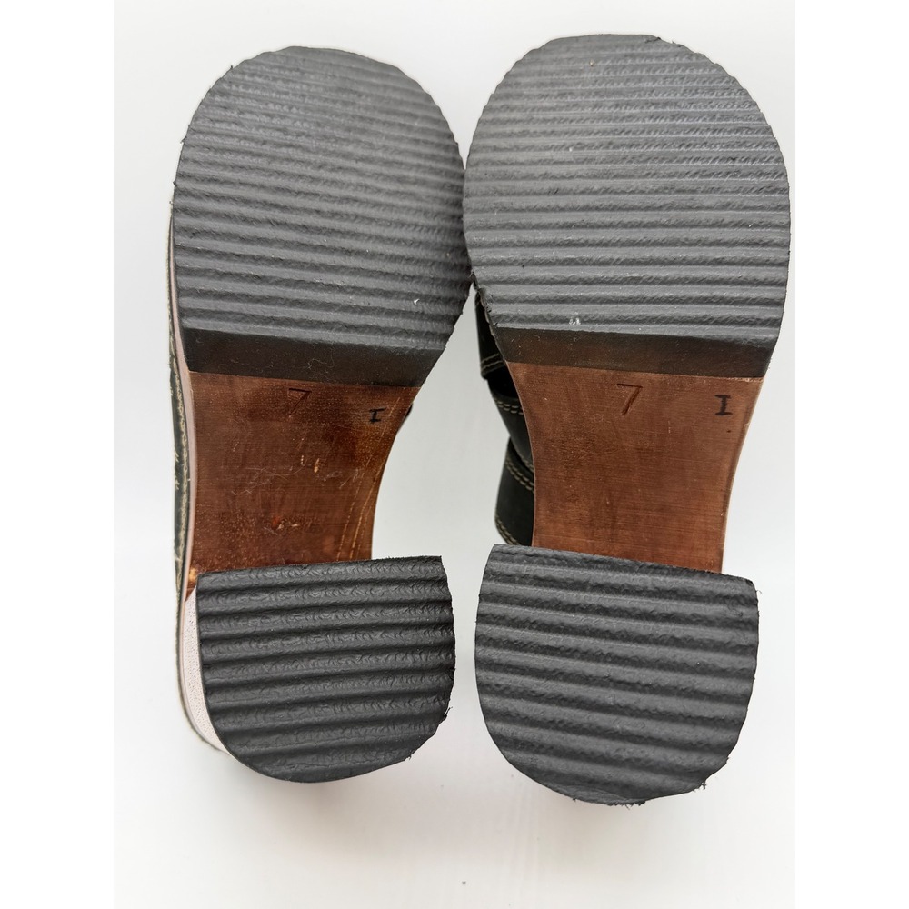 Vintage Platform Bongo Sandals Womens 7 Black Wood Block Heel Woven Leather Good - Picture 6 of 8